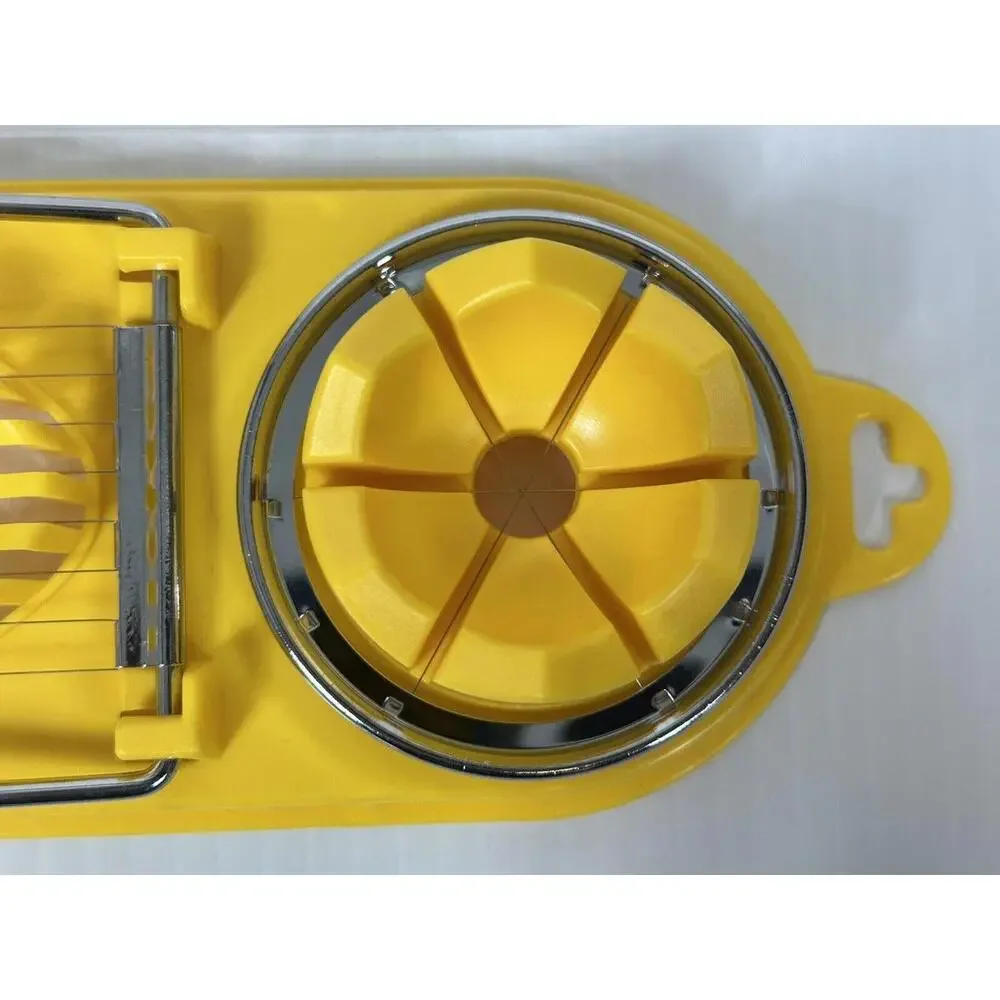 Vtg Yellow 3 In 1 Egg Machine Wedge Slicer Rosette Hong Kong Never‎ Used MCM